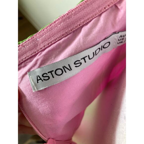 Aston Studio Green and Pink Striped Strapless Maxi Dress Sz 6 - Picture 3 of 3